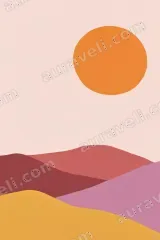 Abstract Sunset Landscape Wall Art for Living Room Bedroom framed modern home decor