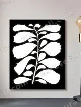 Black & White Botanical Leaf Canvas Wall Art for Living Room Decor – view 2