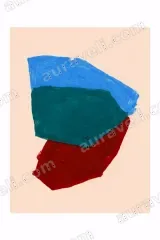 Abstract Blue Teal Red Color Block Canvas Wall Art framed for modern home decor