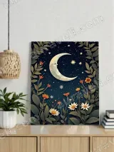 Crescent Moon Floral Night Sky Canvas Wall Art for Bedroom Living Room Home Decor – view 4