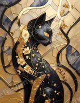 Black Cat Golden Floral Canvas Wall Art for Living Room Home Decor wall art print