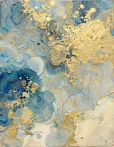 Abstract Blue Gold Fluid Canvas Wall Art for Living framed modern home decor