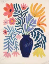 Vibrant Floral Blue Vase Canvas Wall Art for Living Bedroom Home Decor wall art print