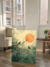 Red Sun Bird & Blossom Canvas Wall Art for Living Room Decor – вид 2