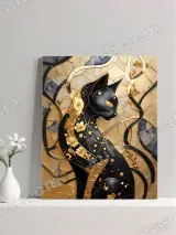 Black Cat Golden Floral Canvas Wall Art for Living Room Home Decor – вид 2