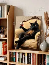 Whimsical Black Cat with Wine Glass Canvas Wall Art for Living Room Decor – вид 4