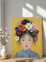 Girl with Floral Hair Oil Painting Canvas Wall Art for Home Decor – view 4