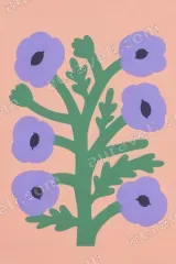 Minimalist Purple Floral Canvas Wall Art for Living Room framed modern home decor
