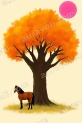 Brown Horse & Orange Tree Canvas Wall Art for Living Room Home Decor wall art print