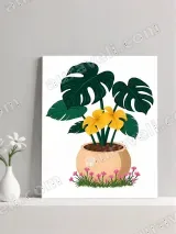 Tropical Potted Monstera & Yellow Flowers Canvas Wall Art for Living Room Home Decor – вид 2