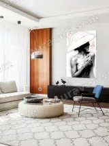Monochrome Woman Wide - Brim Hat Red Floral Canvas Wall Art for Home Decor – view 5