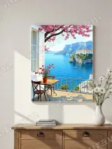 Coastal Balcony Seaview Cherry Blossom Canvas Wall Art for Home Decor – view 2
