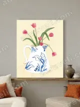 Tulips in Blue & White Pitcher Floral Wall Art for Living Room Home Decor – view 3