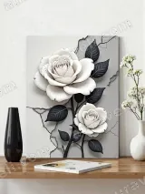 White Rose Black Leaf Crackled Canvas Wall Art for Living Room Bedroom Home Decor