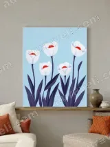 Modern White Floral Canvas Wall Art for Living Room Bedroom Home Decor – view 2