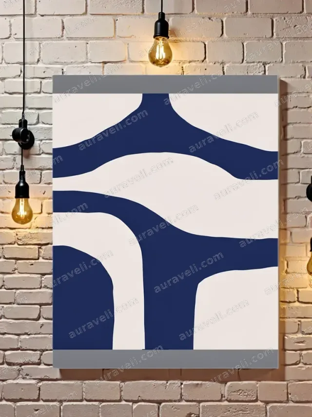 Abstract Navy Blue Curved Canvas Wall Art for Living Room Home Decor — art print