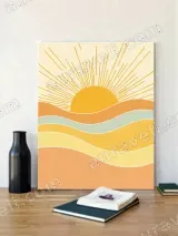 Boho Sun & Wavy Layers Canvas Wall Art for Living Room Home Decor