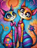 Colorful Whimsical Cats Canvas Wall Art for Living Room Home Decor wall art print