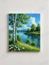 Serene Lake & Birch Tree Landscape Canvas Wall Art for Living Room Bedroom Home Decor – view 2