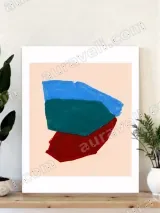 Abstract Blue Teal Red Color Block Canvas Wall Art for Home Decor
