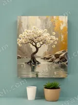 Blossom Tree in River Canvas Wall Art for Living Room Bedroom Home Decor – view 2