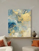 Abstract Blue Gold Fluid Canvas Wall Art for Living Room Home Decor – view 4