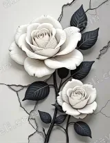 White Rose Black Leaf Crackled Canvas Wall Art for modern home decor