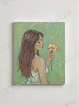 Girl with Flower Impressionist Canvas Wall Art for Bedroom Decor – view 2