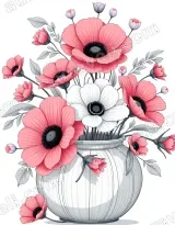 Pink White Anemone Flowers Vase Canvas Wall Art for and modern home decor