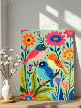 Whimsical Colorful Birds & Floral Canvas Wall Art for Home Decor – view 4