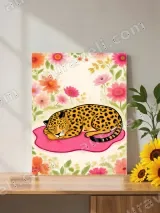 Sleeping Leopard Floral Canvas Wall Art for Bedroom Home Decor