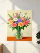 Colorful Floral Bouquet Vase Canvas Wall Art for Living Room Home Decor