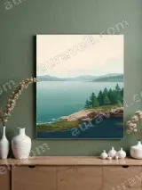 Lake & Pine Forest Landscape Canvas Wall Art for Living Room Decor