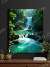 Turquoise Waterfall Rainforest Canvas Wall Art for Living Room Decor