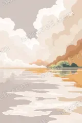 Scenic Lake Clouds Island Canvas Wall Art for Living and framed modern home decor