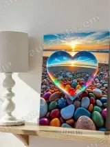 Heart - Shaped Colorful Pebbles Sunset Canvas Wall Art for Home Decor – view 4