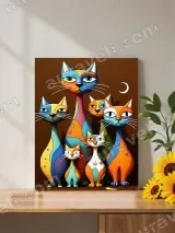 Colorful Abstract Cat Family Canvas Wall Art for Living Room Home Decor