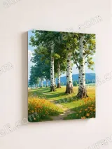 Birch Trees & Orange Flowers Pathway Canvas Wall Art for Home Decor – view 4