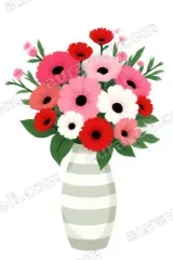 Colorful Floral Bouquet in Striped Vase Canvas Wall Art framed for modern home decor