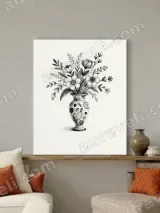 Black and White Floral Vase Line Art Canvas Wall Art for Living Room Decor – view 3