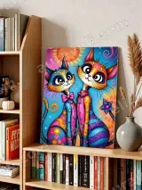 Colorful Whimsical Cats Canvas Wall Art for Living Room Home Decor – вид 4