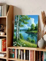 Serene Lake & Birch Tree Landscape Canvas Wall Art for Living Room Bedroom Home Decor – view 3