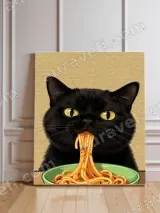 Black Cat Eating Spaghetti Canvas Wall Art for Home Decor