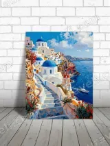 Colorful Santorini Blue Dome Coastal Canvas Wall Art for Home Decor – view 3