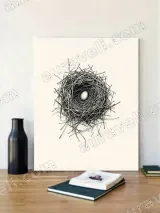 Bird Nest with Egg Line Art Canvas Wall Art for Home Decor