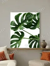 Monstera Leaves Canvas Wall Art, Tropical Minimalist Home Decor for Living Room Bedroom – view 2