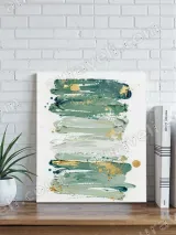 Abstract Textured Teal & Gold Brushstrokes Canvas Wall Art for Living Room Home Decor