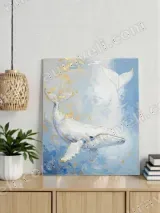 White Whale with Gold Accents Canvas Wall Art for Living Room Home Decor – вид 3