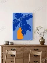 Blue Monstera in Orange Vase Canvas Wall Art for Living Room Decor – вид 2