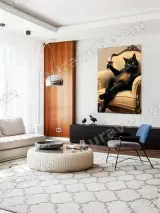 Whimsical Black Cat with Wine Glass Canvas Wall Art for Living Room Decor – вид 5